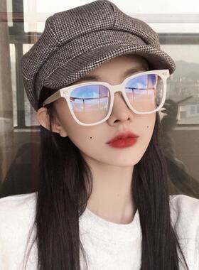 高档大框镜女网红i显ns防辐射大脸瘦韩眼版潮灰白色镜框复眼古平