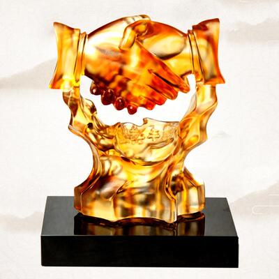 琉璃握手摆件携手共进诚信合作公司办公室书房工艺品新中式摆件