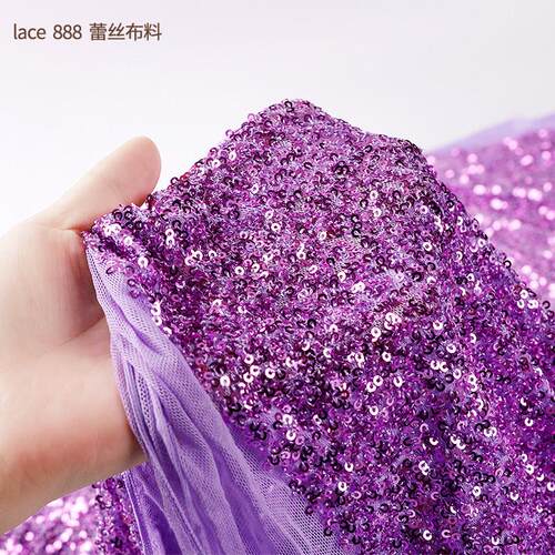 重工3毫米弹力网珠片绣花面料礼服舞台服装布料背景布有垂感
