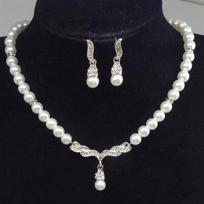 Cross Border Bridal Pearl Necklace Earrings Set Jewelry套装