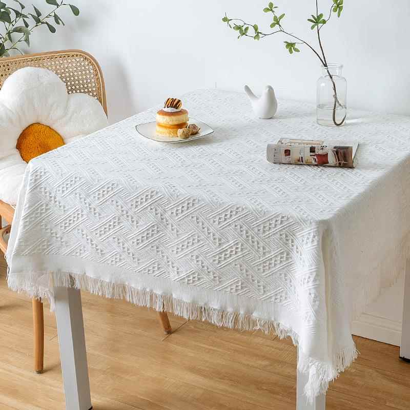 高档ins风格色形方桌布纯布白色矩形咖啡桌套高端圆桌照片桌布