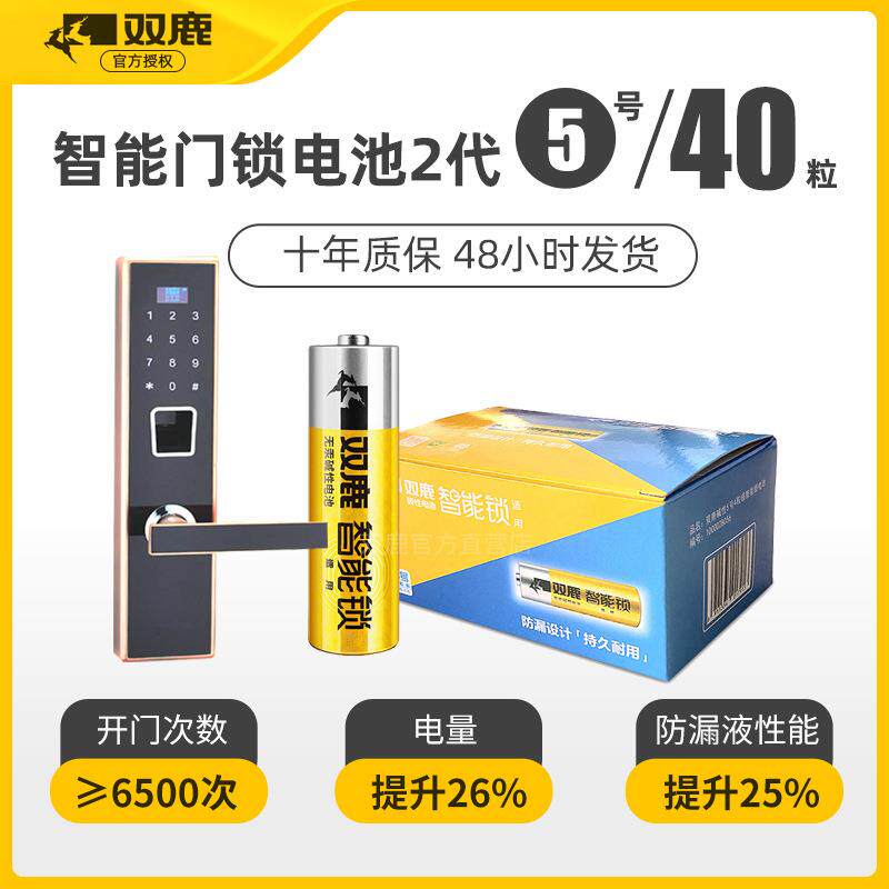 双鹿电子锁电池碱性5号40粒装酒店智能指纹密码门锁五号AA电池
