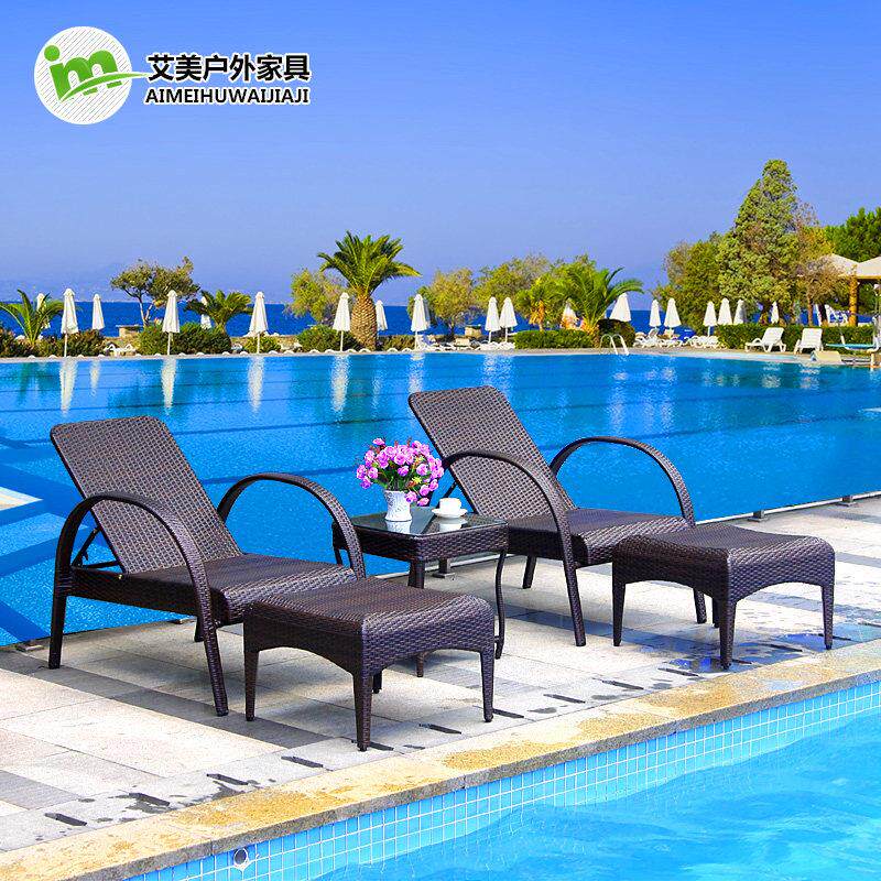 户外躺椅别墅庭院游泳池沙滩椅室外露天露台温泉水疗会所藤编躺床