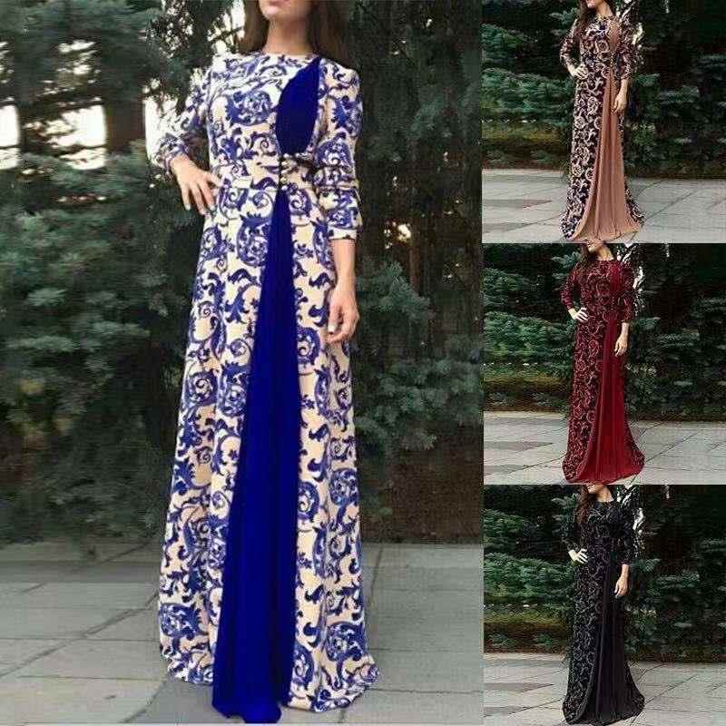 gown dress long robe printing floral dresses flower party