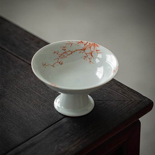 古青仿宋高足壶承功夫茶具陶瓷茶点盘多用配件手绘矾红盘