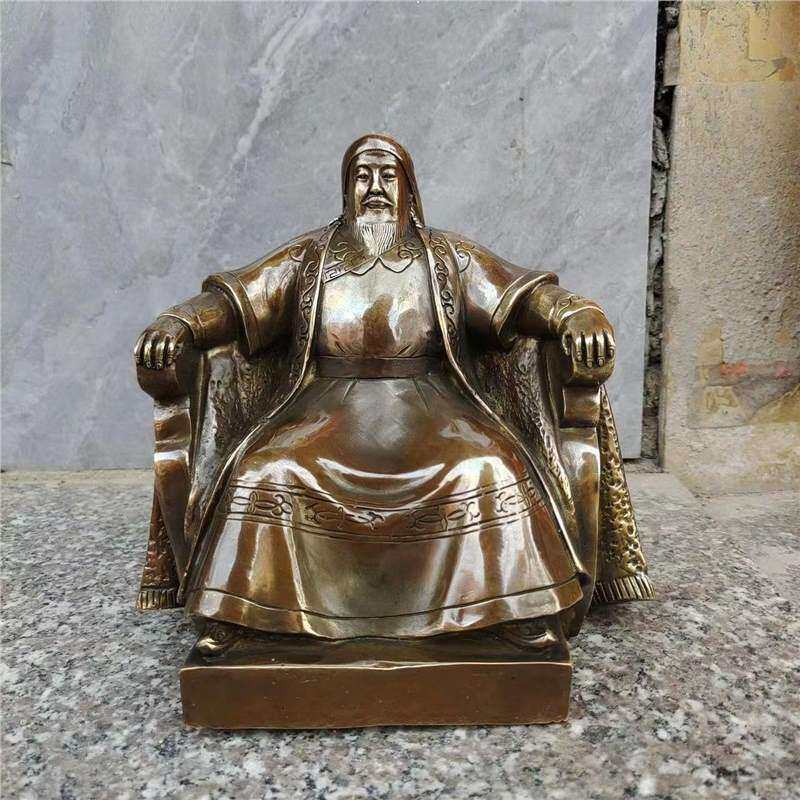 仿古纯铜成吉思汗坐像摆件蒙古可汗铁木真铜像客厅办公室装饰摆件