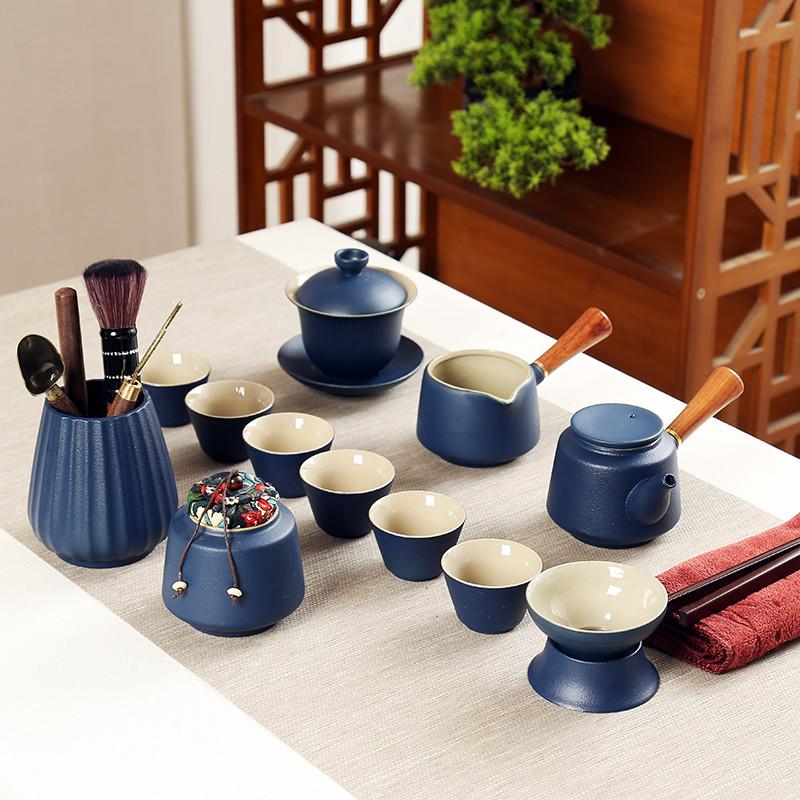 现代陶瓷功夫茶具套装家用简约整套茶杯侧把壶干泡茶盘礼盒办公室
