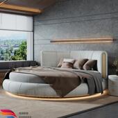 意式 大圆床双人现代简约轻奢浪漫公主卧真皮豪华圆形情侣酒店婚床