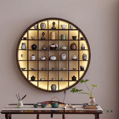 仿古小型博古架墙上置物架灯带款中式家居收纳墙上多宝阁零碎收纳