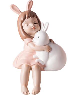 S588可爱兔子小摆件公主房间装饰少女卧室ins儿童房女孩书桌布置