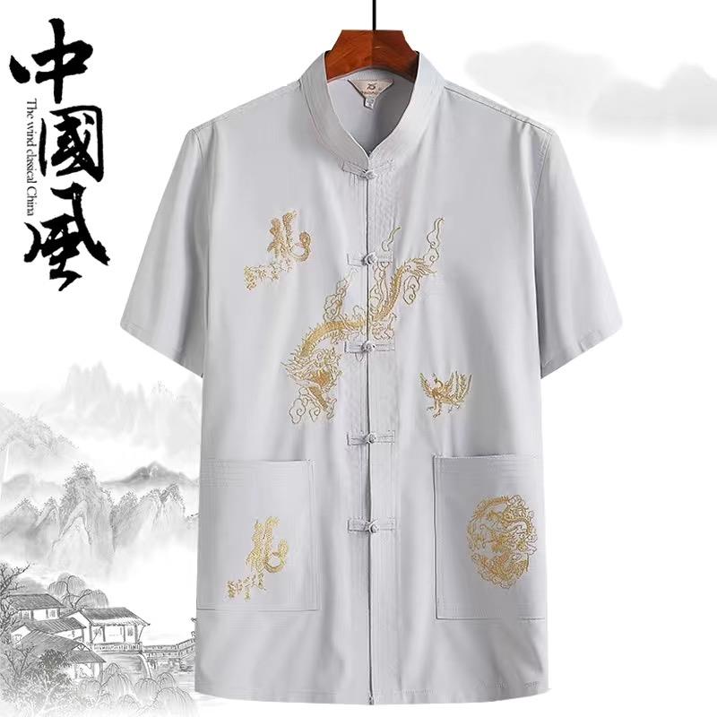 正品中年人春夏季老套装装男复古长袖衬衫爸爸极唐晨练服爷爷太装