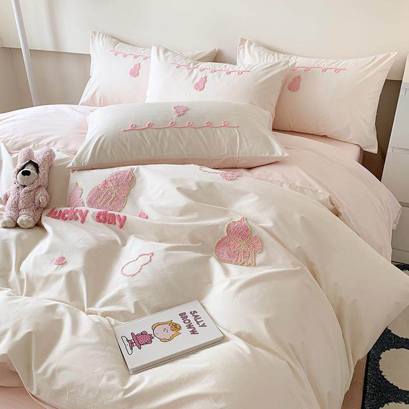 四件套纯棉全棉少女粉色床单床笠被套床上床品被罩小清新四季通用