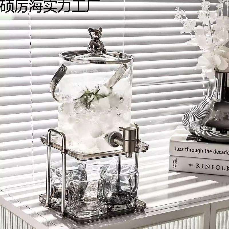 轻奢冷水壶带龙头玻璃水瓶套装大容量家用凉水壶水果茶可乐饮料桶