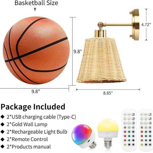 RGB编织灯罩藤编壁灯充电灯泡卧室客厅楼道灯美式壁灯