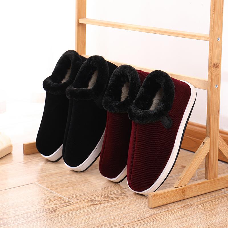 手工棉鞋男款冬季女士加绒保暖加厚居家防滑轮胎底中老年人棉布鞋