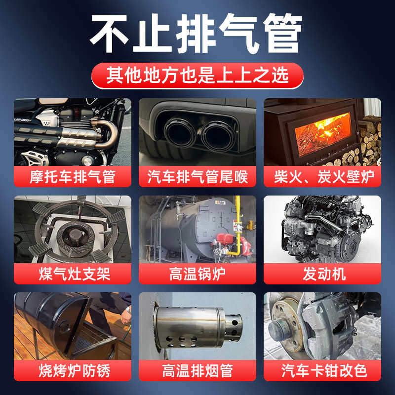 耐高温自喷漆2000度摩托车排气管防锈高温油漆汽车黑色防火800度