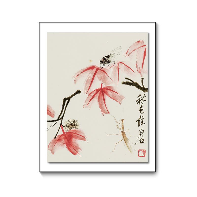 双层立体齐白石画作荷花新中式装饰画中式挂画玄关书房茶室壁画