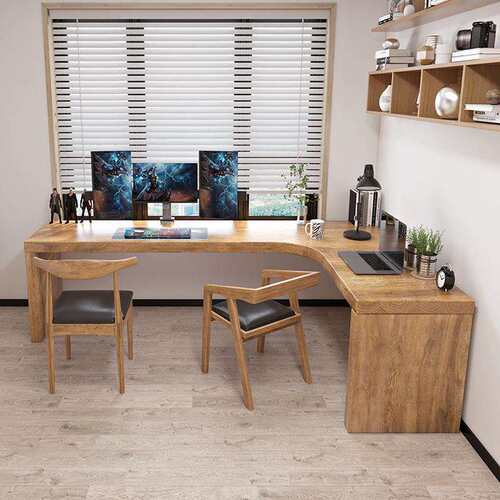 全实木转角书桌双人学生家用学习桌电竞办公工作台l型电脑桌拐角