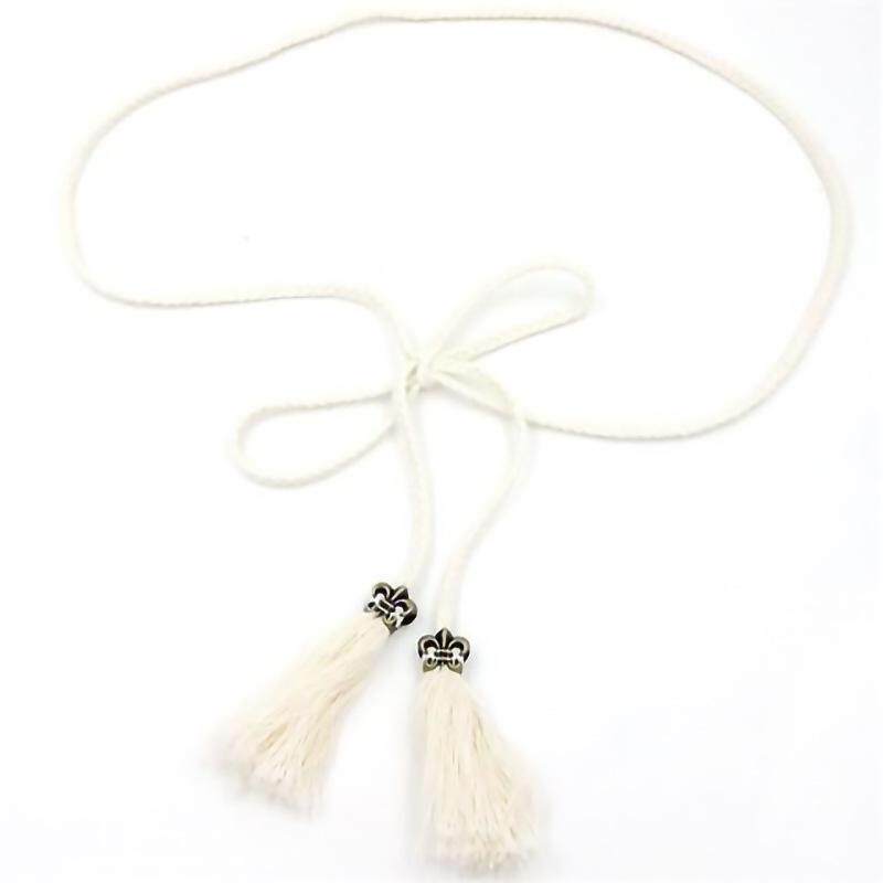 文艺范棉绳编织腰链配裙子女士长款打结腰带流苏装饰窄款腰链女