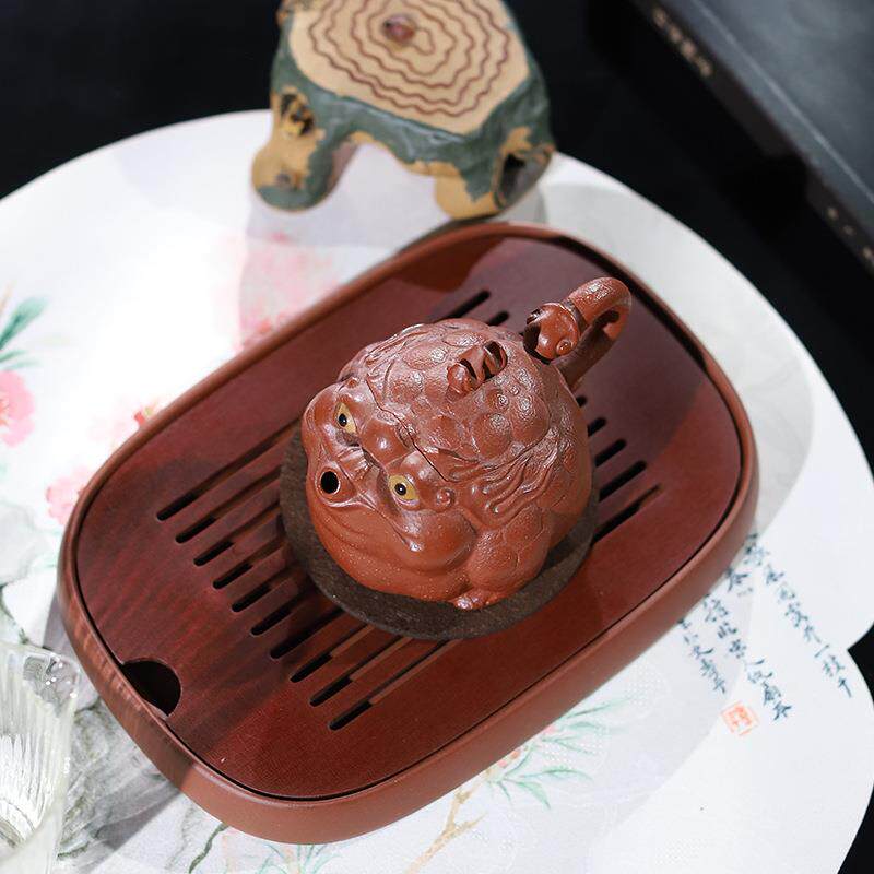 原夫矿红降坡纯工火焰金手蟾壶ML宜兴紫壶中式功砂泡茶壶SY0106茶