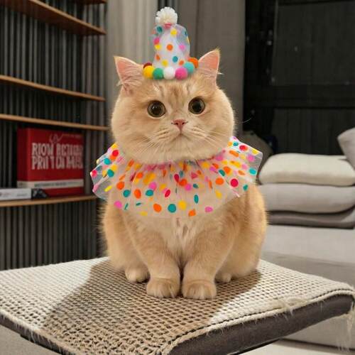宠物口水巾猫咪围脖生日装扮小猫围兜小配饰装饰生日帽道具0824k