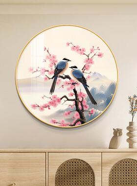 新中式喜上眉梢挂画 画花鸟画 画圆形玄关装饰画 画客厅过道墙喜