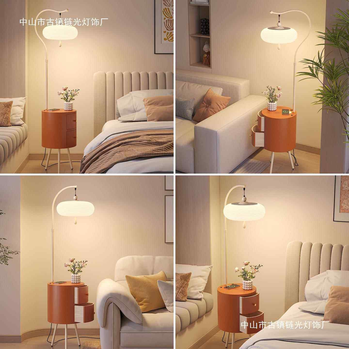 法式奶油风护眼置物落地灯2025新款意式高级感卧室床头柜一体灯具