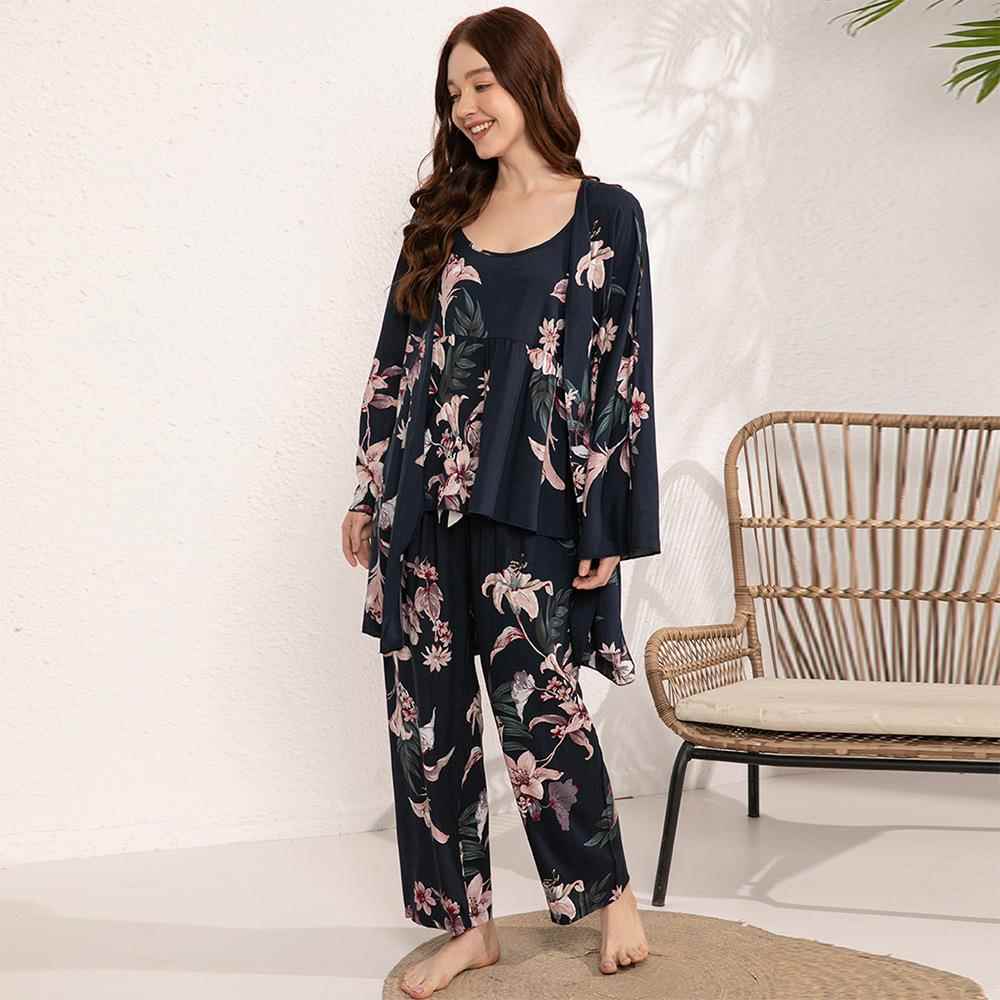 set piece three rayon clothes home pajamas womens silk