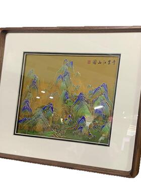 端铜雕画摆台《千里江山图》新中式客厅玄关桌面摆件山水装饰画