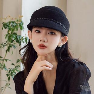 高品质优雅气质马术帽子女春秋季百搭显脸小出游户外短帽沿鸭舌帽