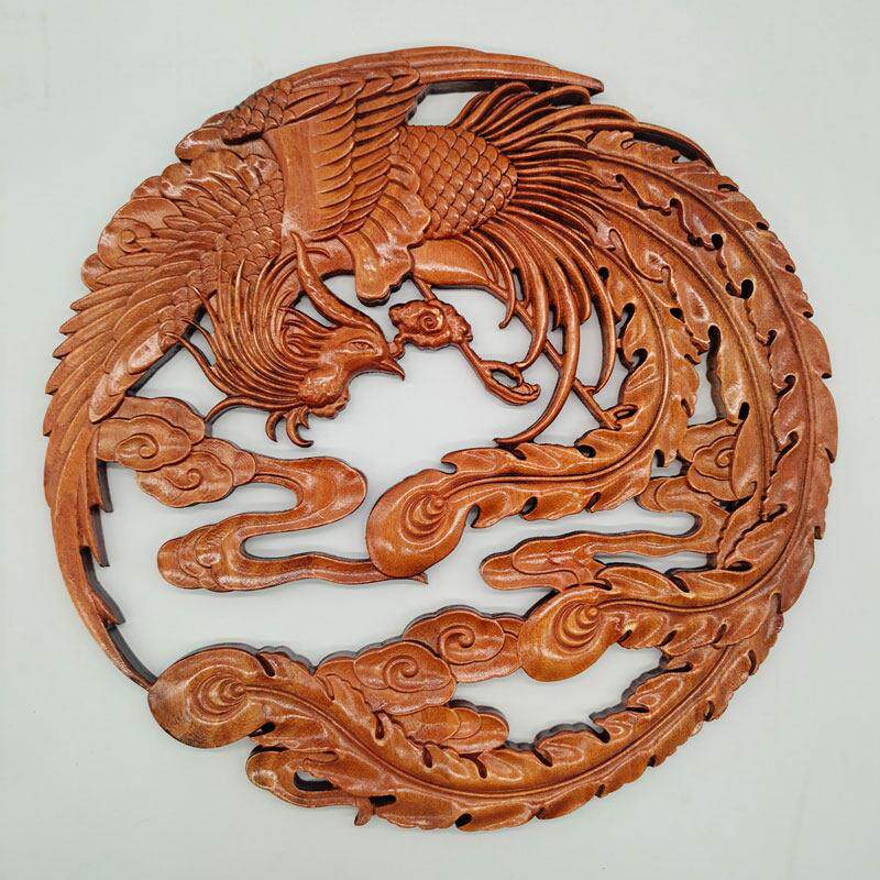 东阳木雕挂件圆形香樟木雕刻客厅工艺礼品摆饰壁挂新中式实木玄关