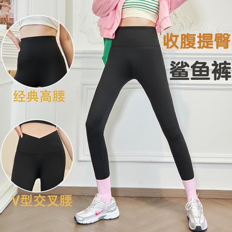 High waist shark pants for women tight and fleece-lined