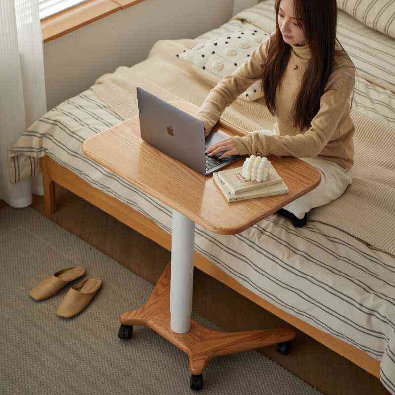 懒人书桌简约实木学习桌小户型卧室床边桌可移动沙发可升降电脑桌