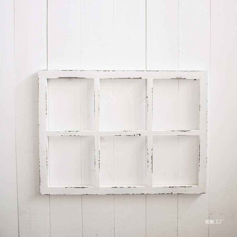 复古做旧假窗户装饰实木窗户框花园背景墙挂件创意拍摄道具