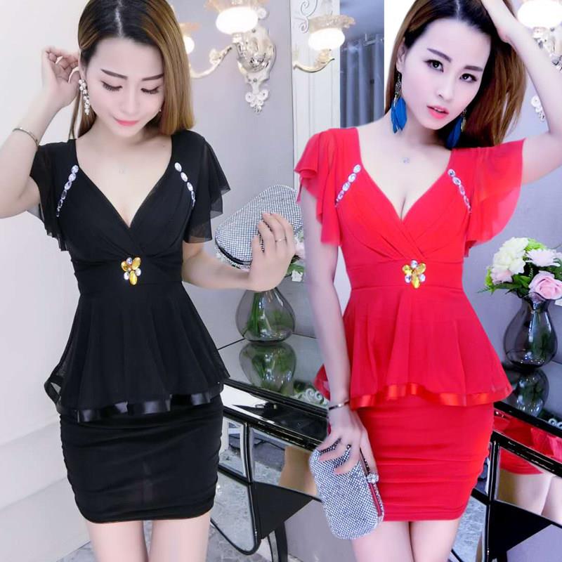 性感包臀连衣裙夜店女装修身显瘦女主播服装桑拿技师小姐工作服