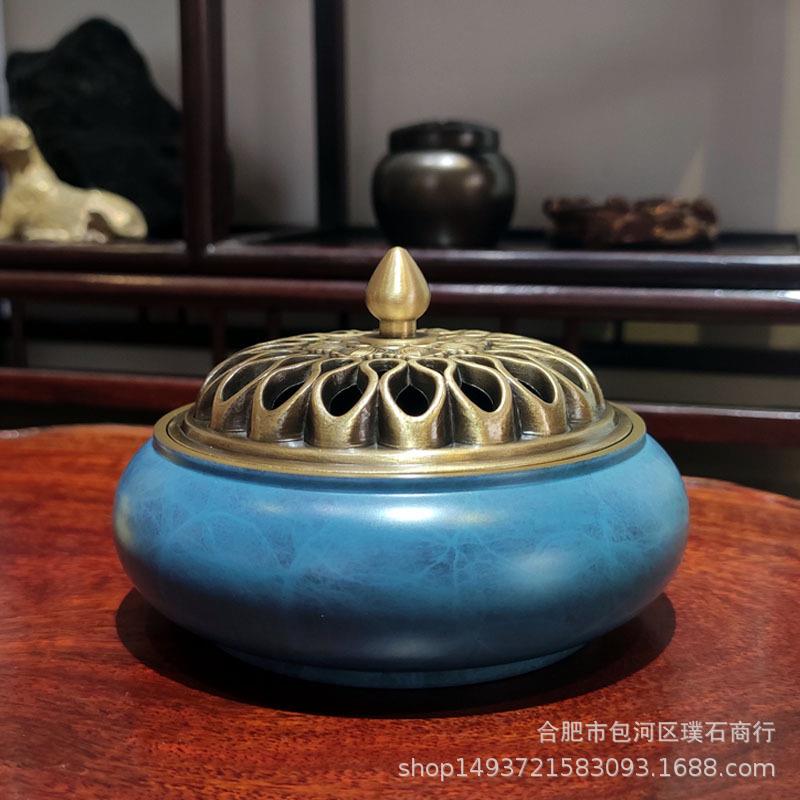 烧蓝八宝平底炉 彩绘铜器 有质感的现代中式铜器(现货)