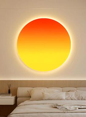 旭日东升圆形装饰画日出红太阳挂画办公室玄关过道灯光风水壁画