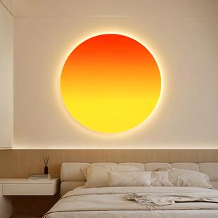 旭日东升圆形装饰画日出红太阳挂画办公室玄关过道灯光风水壁画