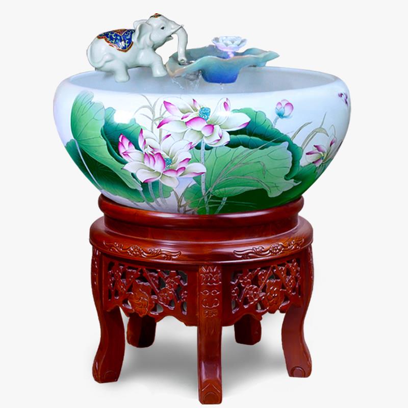 大象景德镇陶瓷流水鱼缸喷泉循环过滤金鱼盆乌龟缸家用养鱼摆件