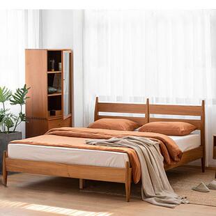 北欧复古主卧大床柚木黑胡桃木樱桃木白橡木双人床婚床实木双栖床