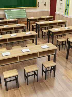 学生课桌双层带抽屉课桌单人双人三人位培训桌书法桌凳子椅子定制