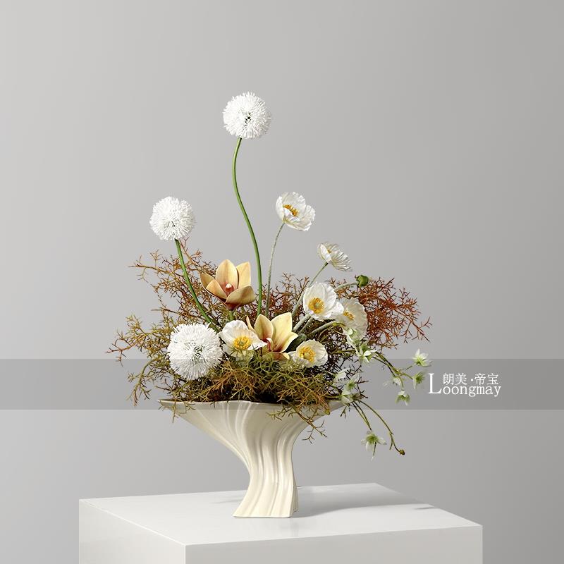 轻奢艺术扭曲陶瓷花瓶插花会所客厅餐桌玄关花艺花器软装雕塑摆件