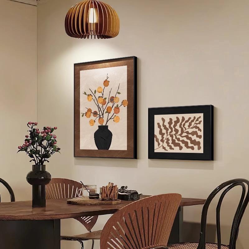 中古风餐厅装饰画带钟表法式复古小众艺术高级感组合壁画餐桌挂画