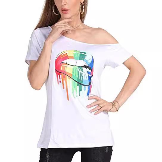 off-shoulder short sleeve irregular for embossed Lips
