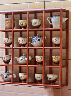 茶杯架子挂墙上实木红木壁挂式展示紫砂壶功夫茶具摆放收纳博古架