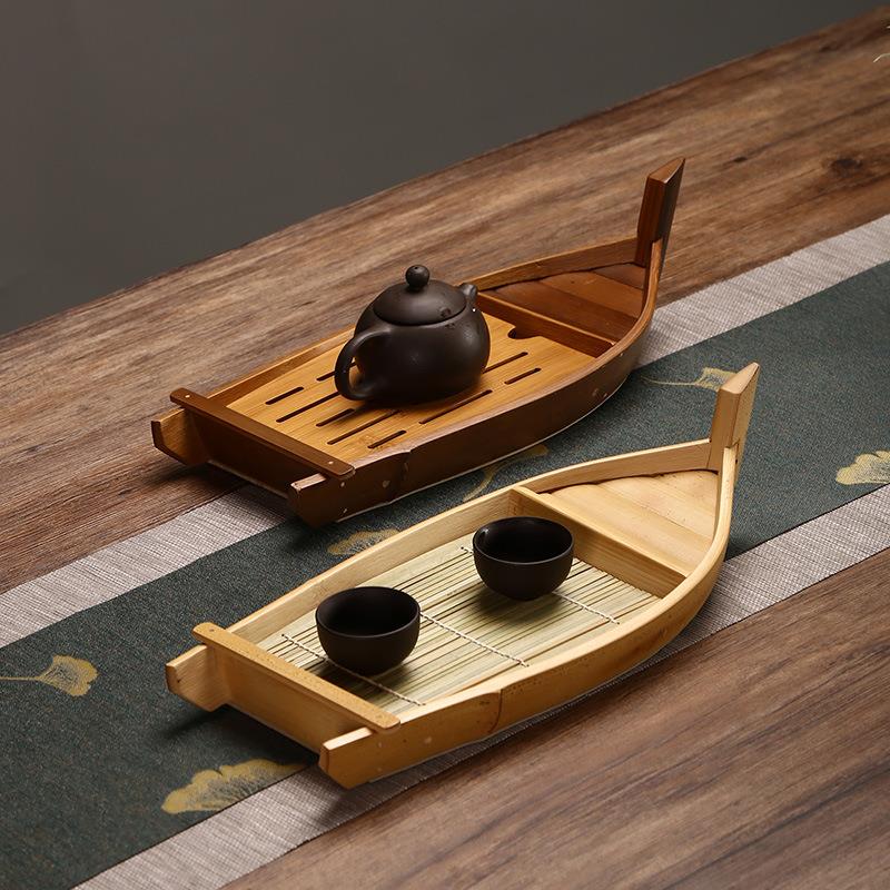 竹制品茶盘干果盘家用船型水果盘茶台酒店刺身摆盘干泡盘干泡茶盘