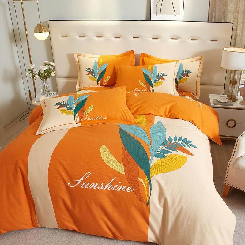 高档套厚欧风轻奢北纯棉四件套简约100全棉磨毛床单床笠潮加牌被4