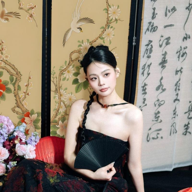 式风国花鸟挂布条中幅结婚婚房装饰客厅彩色布置新娘晨轩-514拍袍