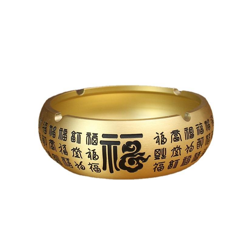 黄铜烟灰缸办公室创意大号纯铜百福烟灰缸摆件福字缸地摊义乌