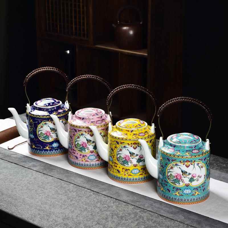 满陶瓷提梁壶家用壶宫廷茶壶高档凉水彩壶茶16513开水壶瓷器泡壶